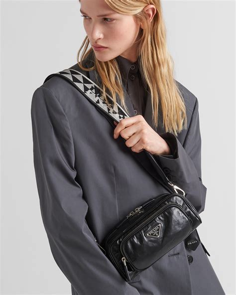 PRADA Nappa Double Pocket Buckle Shoulder Bag Black